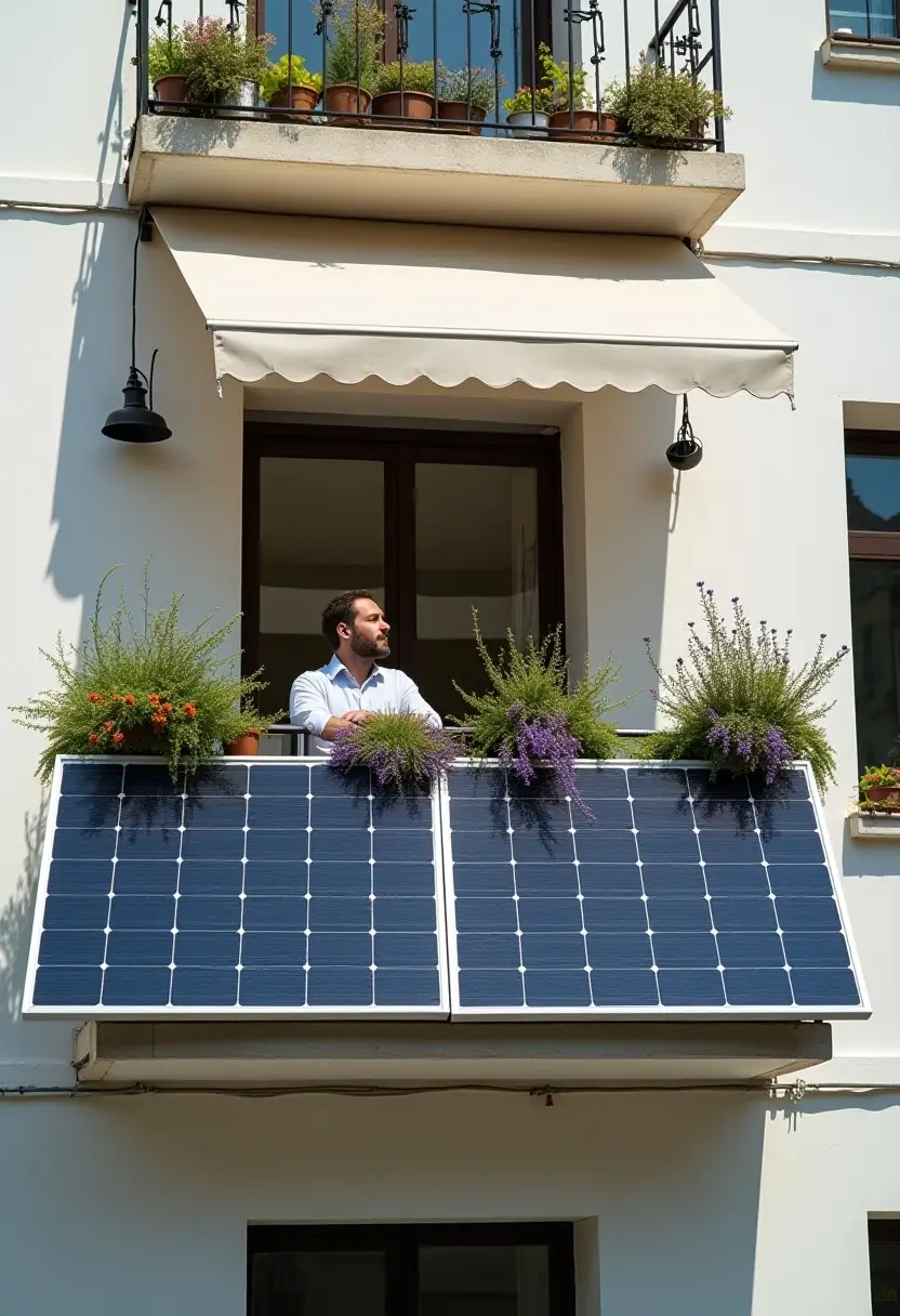 Ejemplo de placas solares en balcón de vivienda urbana