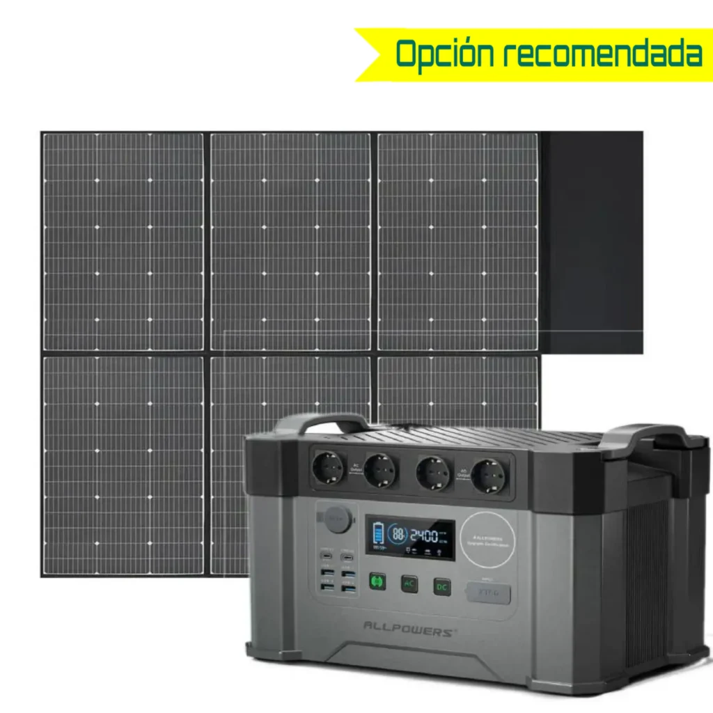 Generador solar portátil ALLPOWERS S2000 Pro con panel solar plegable de 600W como apoyo avanzado en autocaravana.