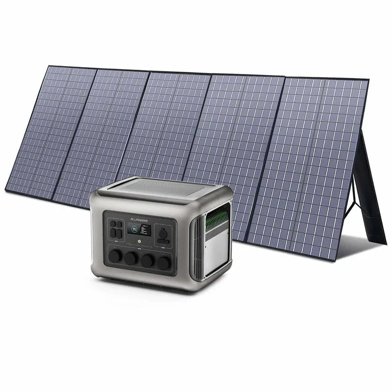 Generador solar ALLPOWERS R2500 con panel solar plegable de 400W como respaldo energético avanzado en autocaravana.