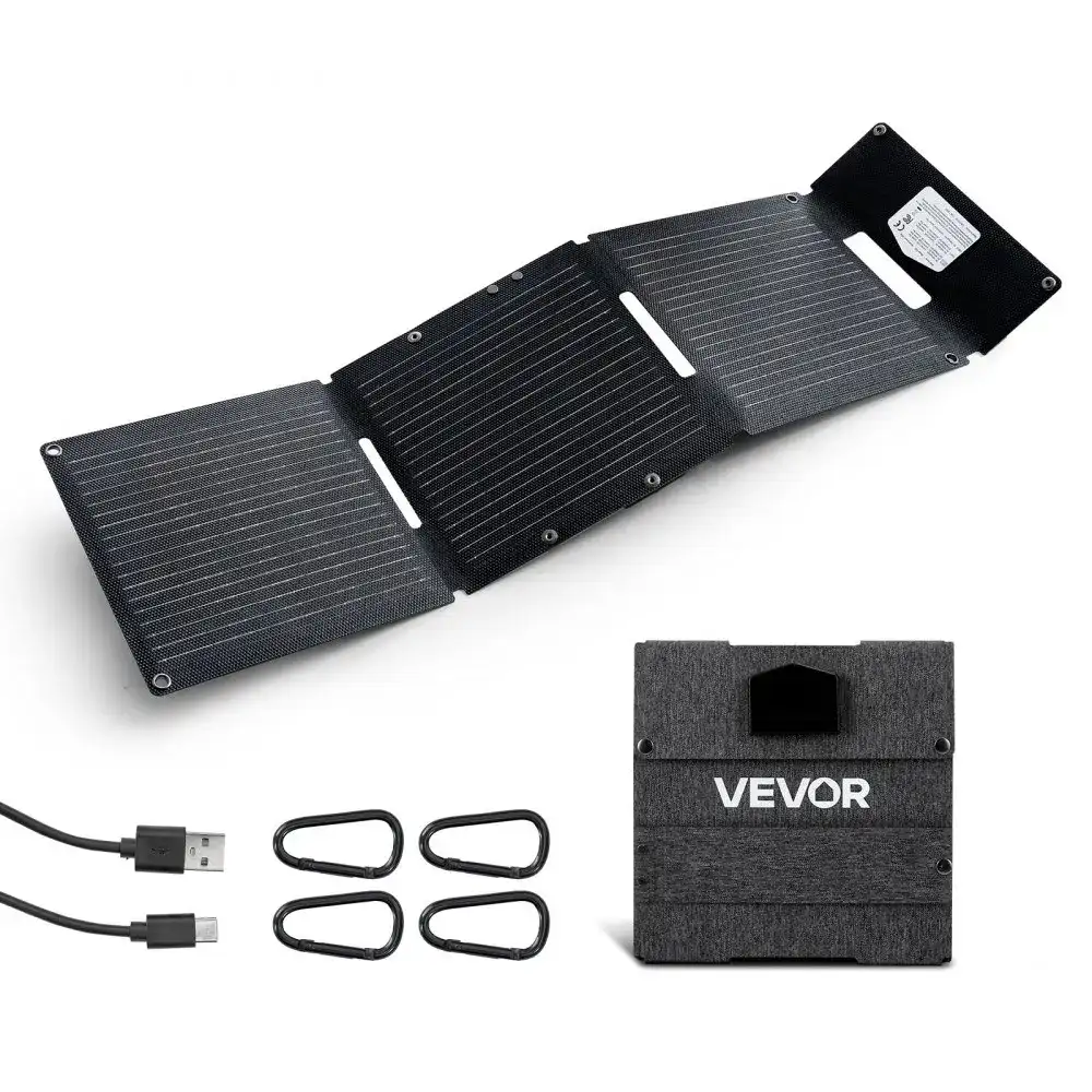 Panel solar plegable VEVOR 30W para carga directa de móviles y power banks en uso puntual