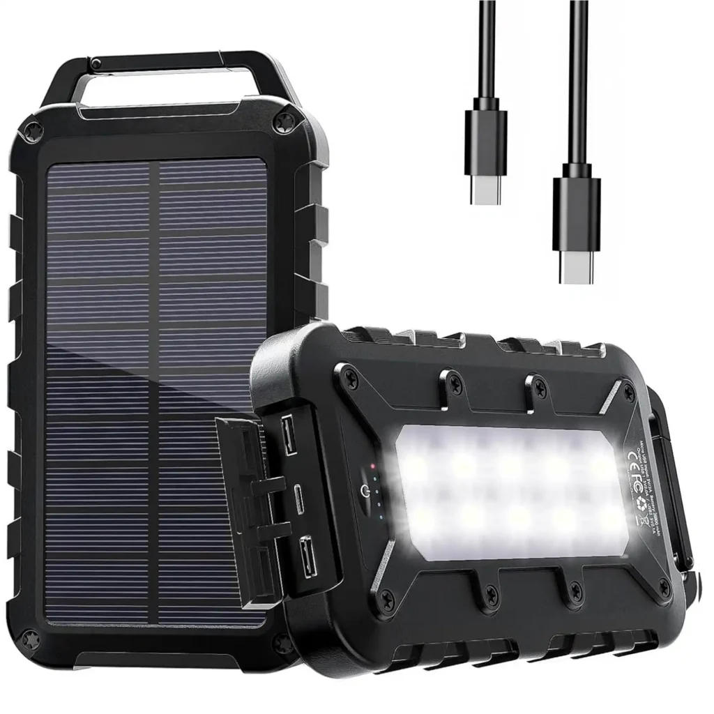 Cargador solar portátil WOWMVP 26800mAh con linterna LED y batería externa para camping o emergencia